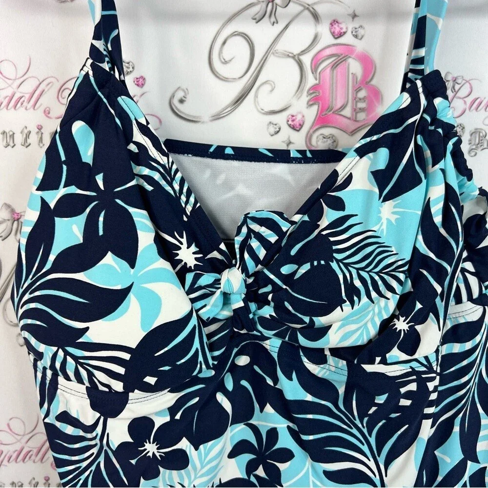 Beach House Tankini top beach pool swim  Tropical Blue and Black One Piece
